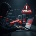 Ilustrasi serangan ransomware yang menargetkan perusahaan di Indonesia, menyoroti risiko keamanan siber.